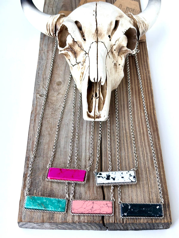 Western Style Stone Bar Pendant Necklace