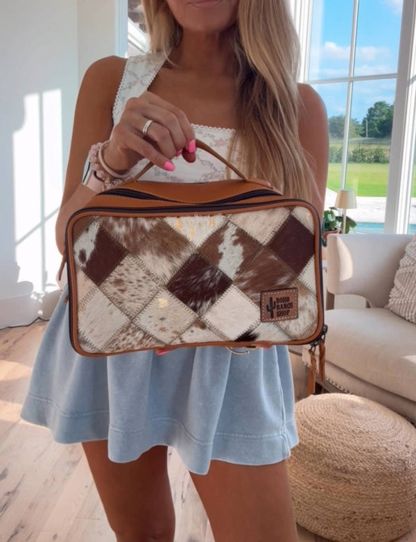 COWHIDE COSMETICS TRAVEL bag Genuine Hair On Leather makeup
