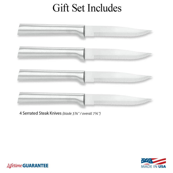 Silver Four Serrated Steak Knives Gift Set