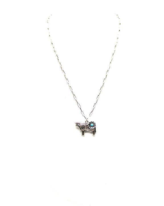 Western Etched Dainty Cow Pendant Necklace