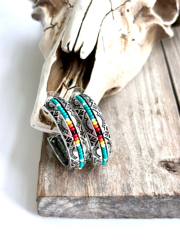 1.5" Seed Bead Open Hoop Earrings