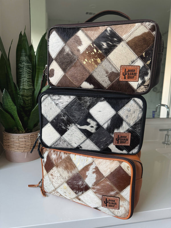 COWHIDE COSMETICS TRAVEL bag Genuine Hair On Leather makeup