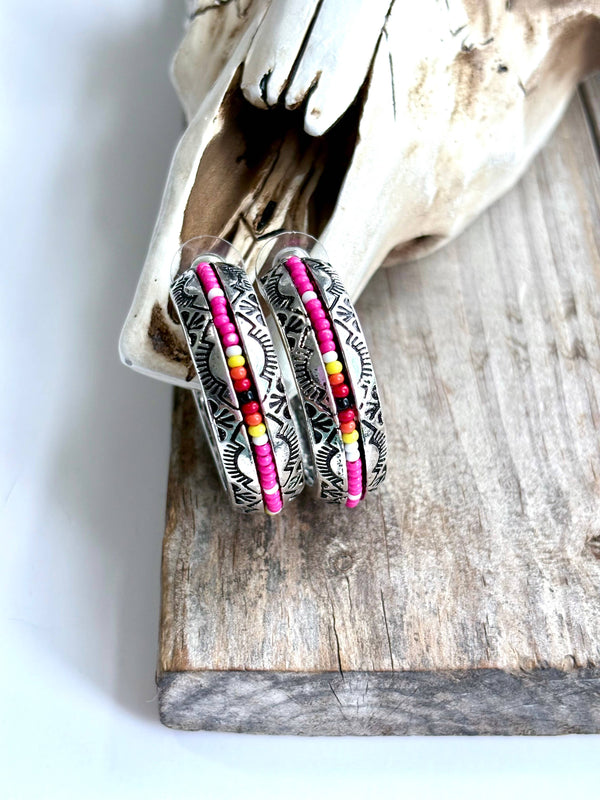 1.5" Seed Bead Open Hoop Earrings