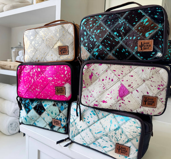 COWHIDE COSMETICS TRAVEL bag Genuine Hair On Leather makeup