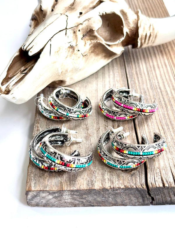 1.5" Seed Bead Open Hoop Earrings