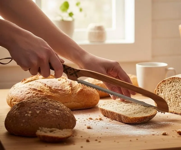Handmade Sourdough Bread Knife Serrated Wooden Walnut Handle
