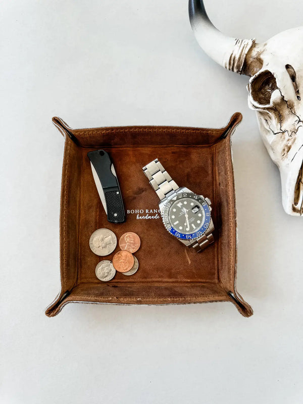 COWHIDE LEATHER TRAY - jewelry storage keys 