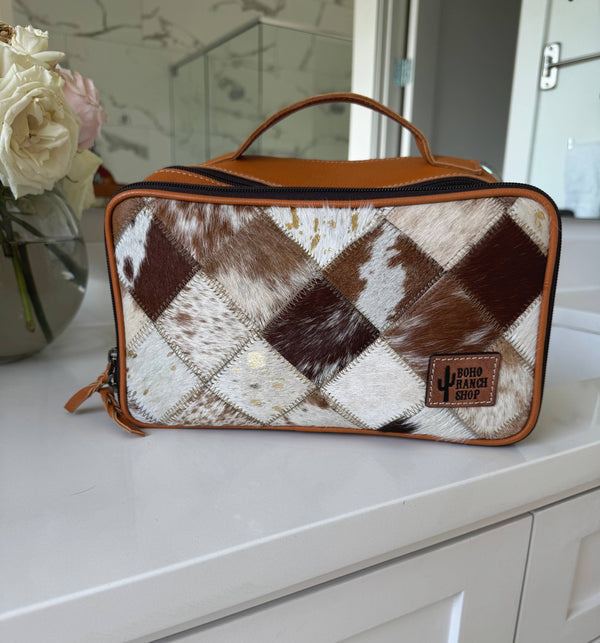 COWHIDE COSMETICS TRAVEL bag Genuine Hair On Leather makeup