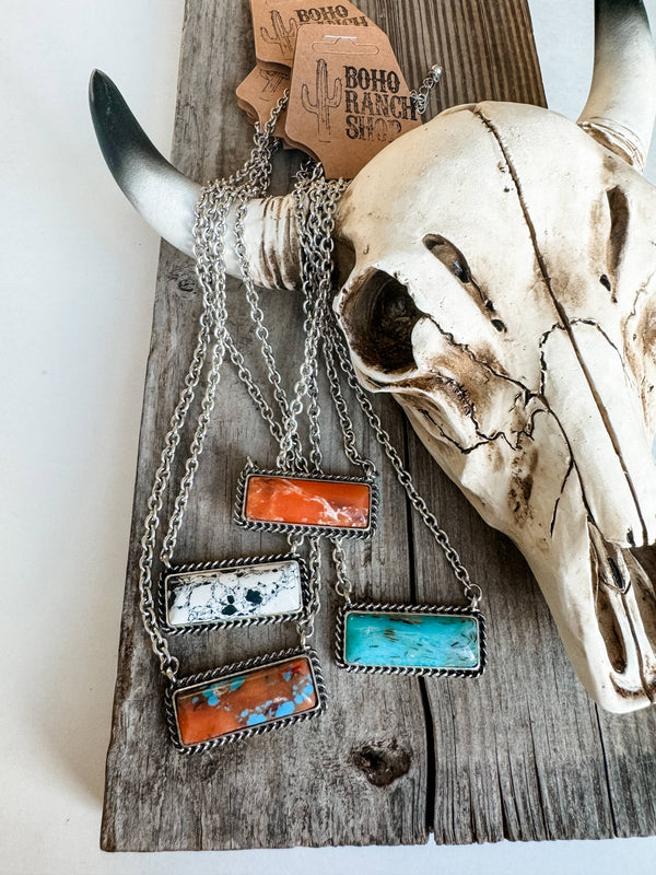 Western Semi Stone Bar Necklace