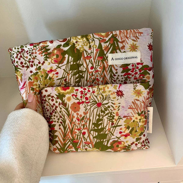Color Block Floral Makeup Bag Travel Wash Pouch_CUAB00701