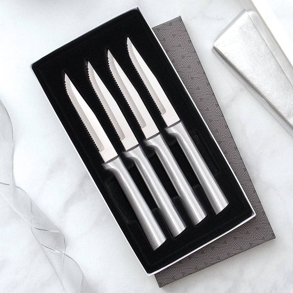 Silver Four Serrated Steak Knives Gift Set