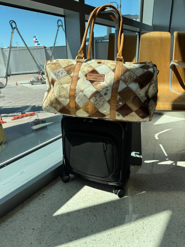 BOHO LUXE DUFFLE Weekender Leather HairOn Cowhide Travel Bag