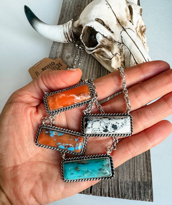 Western Semi Stone Bar Necklace