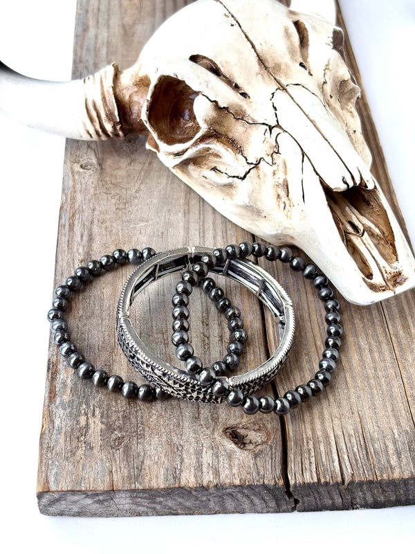 3 Layer Western Stretch Bracelet w/ Navajo Pearl