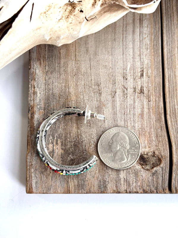 1.5" Seed Bead Open Hoop Earrings