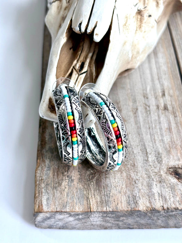 1.5" Seed Bead Open Hoop Earrings