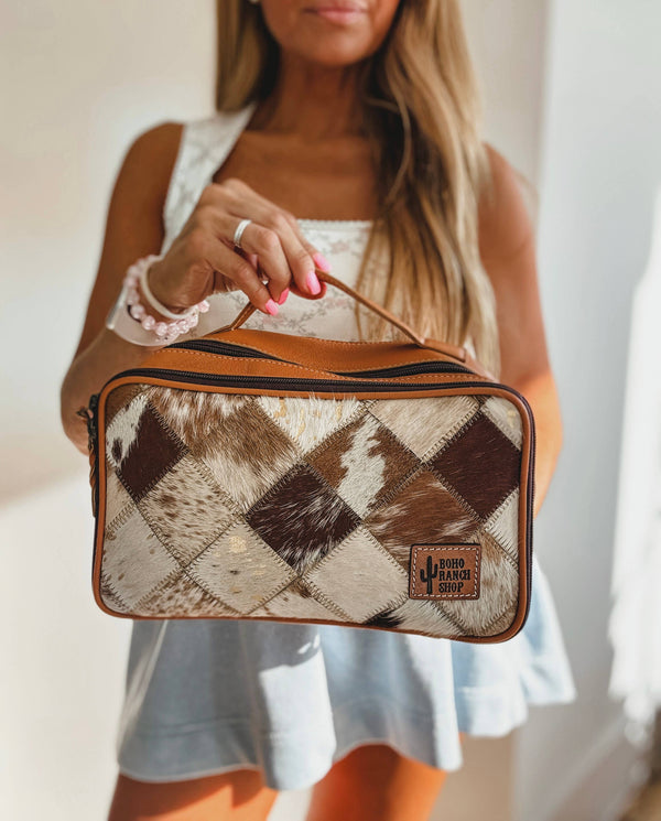 COWHIDE COSMETICS TRAVEL bag Genuine Hair On Leather makeup