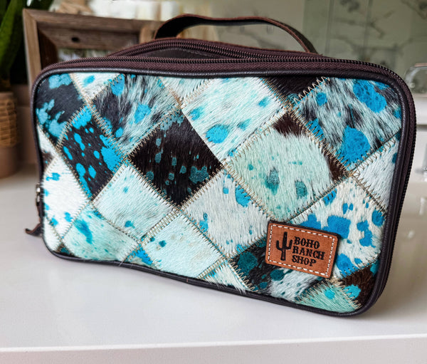 COWHIDE COSMETICS TRAVEL bag Genuine Hair On Leather makeup