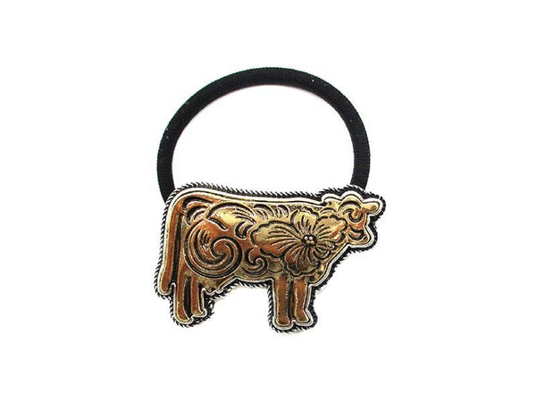 Western Two Tone Etched Cow Hair Tie