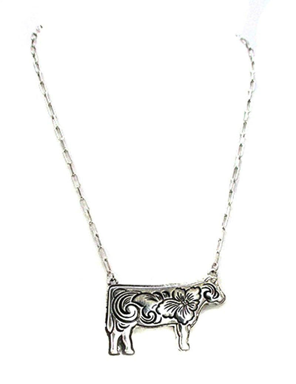 Western Etched Cow Necklace