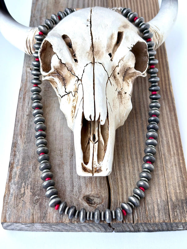 Western Style Flat Navajo Pearl & Stone Beaded Necklace