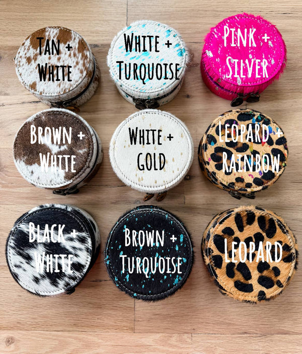 MINI COWHIDE ROUND JEWELRY BOX Western travel storage gifts