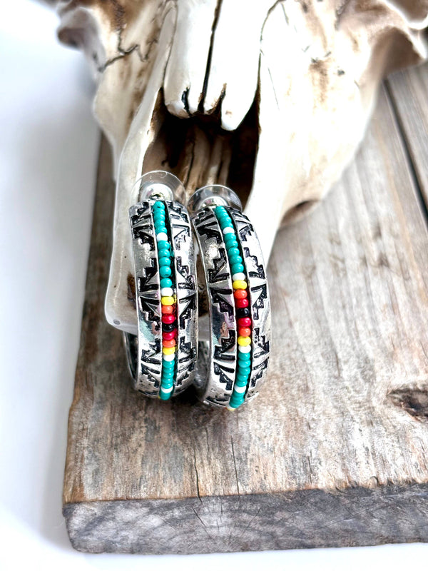 1.5" Seed Bead Open Hoop Earrings