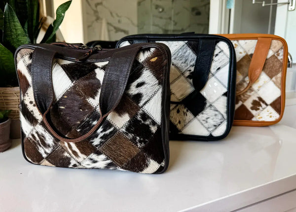 BOHO LUXE TRAVEL hanging bag Genuine HairOn leather toiletry