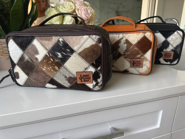 COWHIDE COSMETICS TRAVEL bag Genuine Hair On Leather makeup