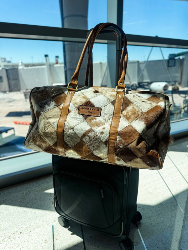 BOHO LUXE DUFFLE Weekender Leather HairOn Cowhide Travel Bag