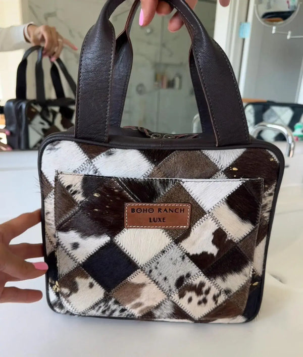 BOHO LUXE TRAVEL hanging bag Genuine HairOn leather toiletry