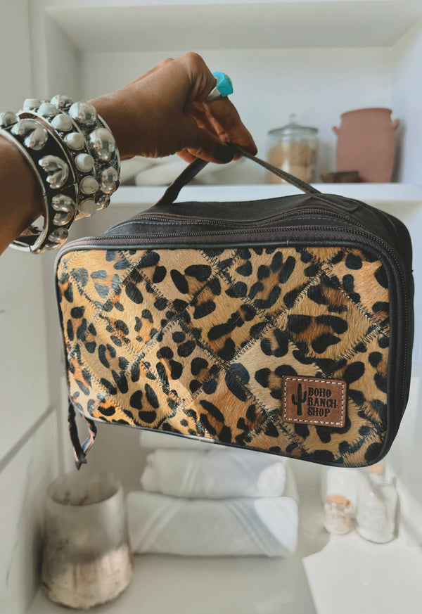 COWHIDE COSMETICS TRAVEL bag Genuine Hair On Leather makeup