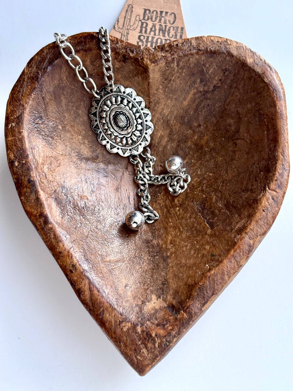 Western Concho Pendant Y Drop Chunky Chain Bolo Necklace