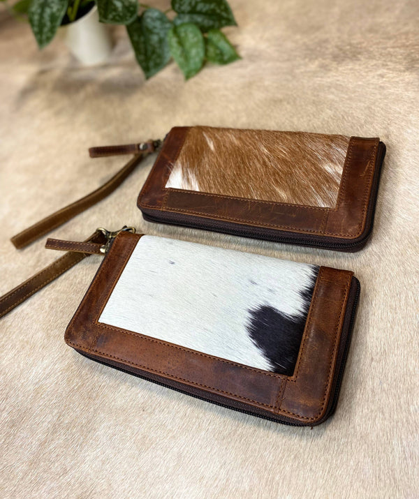 Vintage Genuine Leather Cowhide Wristlet Pouch