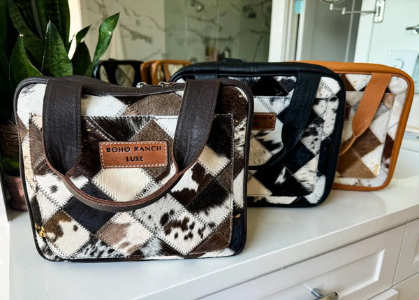 BOHO LUXE TRAVEL hanging bag Genuine HairOn leather toiletry