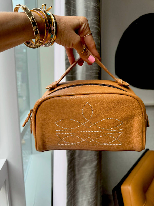 Boot Stitch Leather Toiletry Makeup Shaving Travel Bag